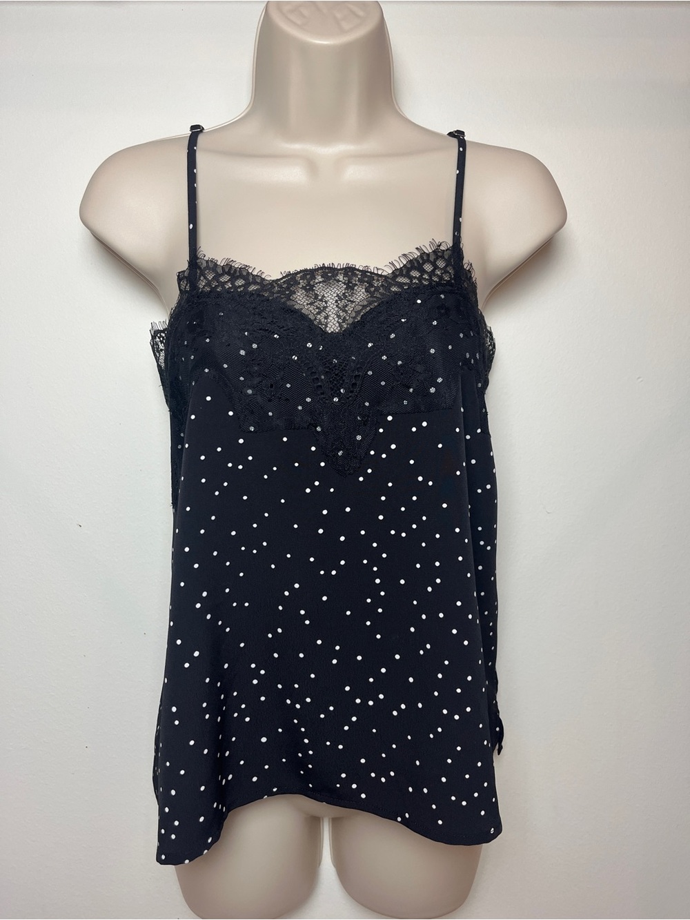 Lulus Y2K Black Polka Dot Lace Tank Cami Whimsigoth Large 90s Festival